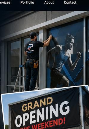 Installer applying large storefront vinyl graphics